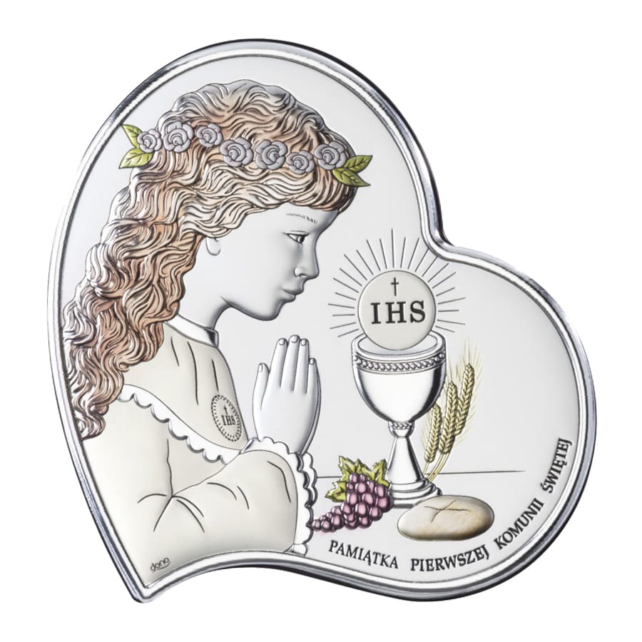 Silbernes Bild Für Ein Mädchen Als Erinnerung An Ihre Erstkommunion Ds03-ca 14 X 14 Cm