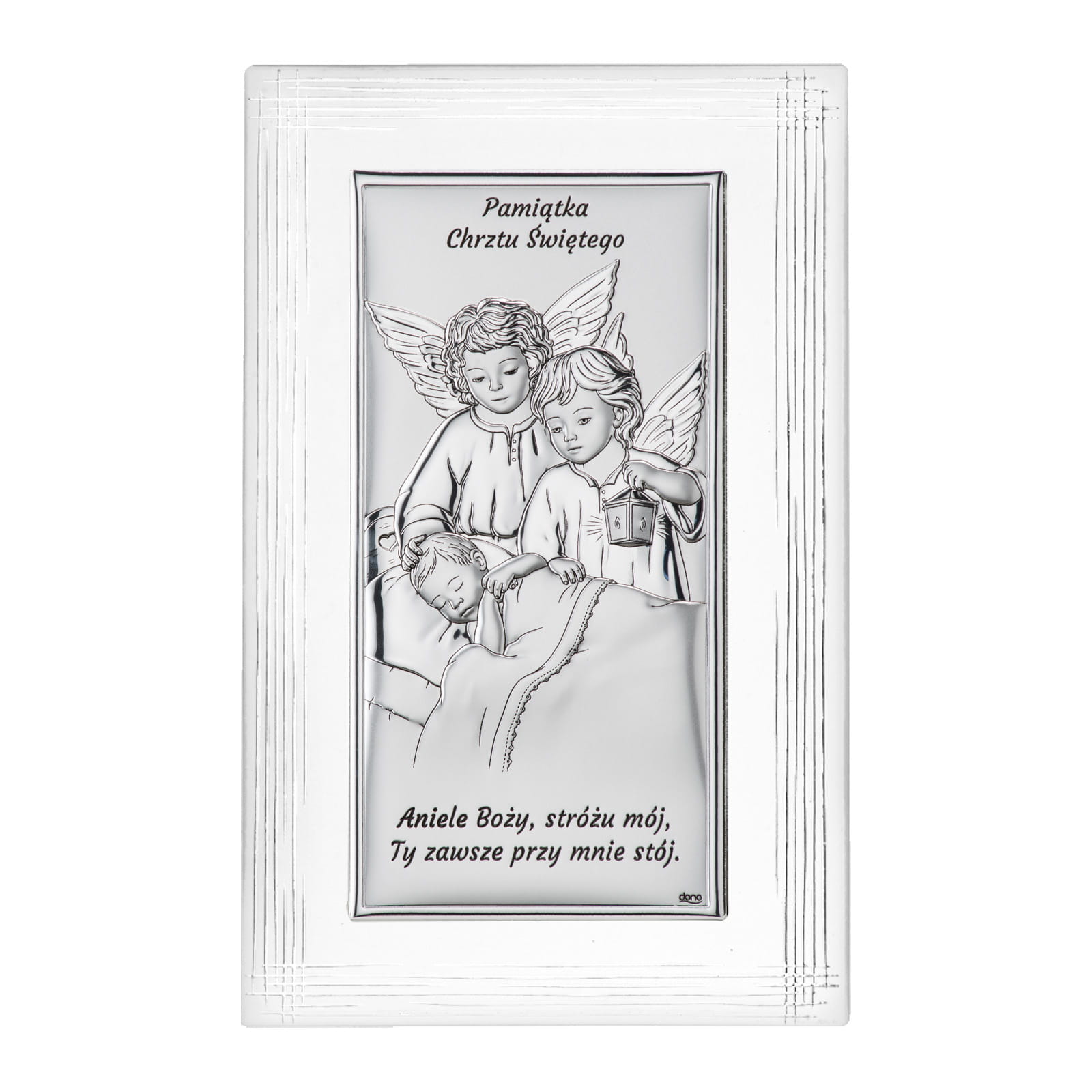 Silbernes Bild Mit Zwei Engeln, Dekorativer Rahmen, Erinnerungsstück An Die Heilige Taufe Ds21f 12 X 19 Cm