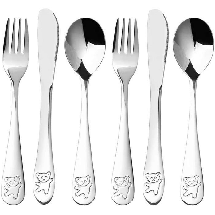 (silbernes) Kinderbesteck-set - Silber - 6-teilig - Edelstahl - 2 Löffel - 2 Gabeln - 2 Messer