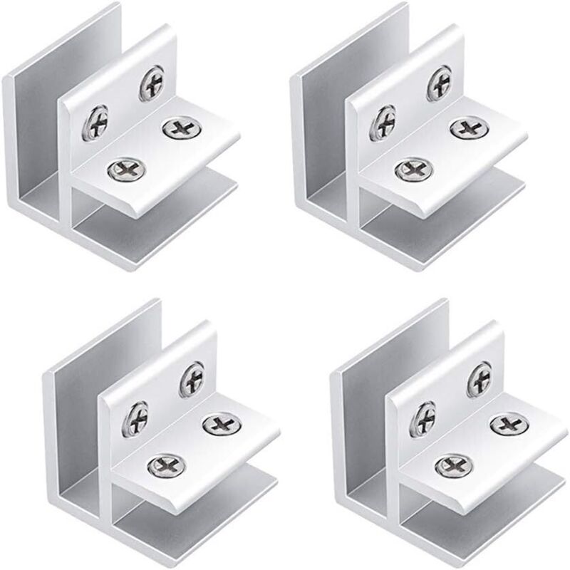 Set Mit 4 Verstellbaren Glasklemmen – Silber – 90° – Aluminium – Für 10–12 Mm Dicke
