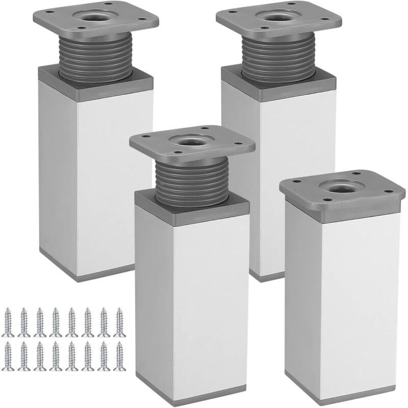 4 Verstellbare Silberne Möbelfüße, 10 Cm Hoch, Ideal Für Tische, Schränke, Küchen, Modernes Design