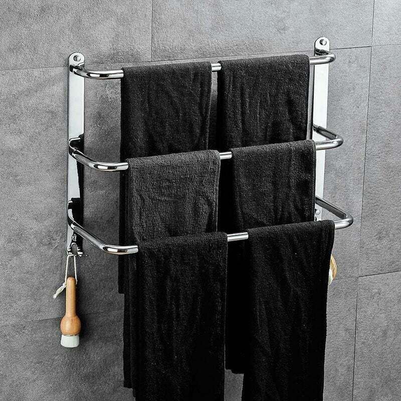 Dreistöckiger Handtuchhalter Aus Edelstahl, Kein Bohren Erforderlich, Für Bad, Küche Und Wc, Silber.