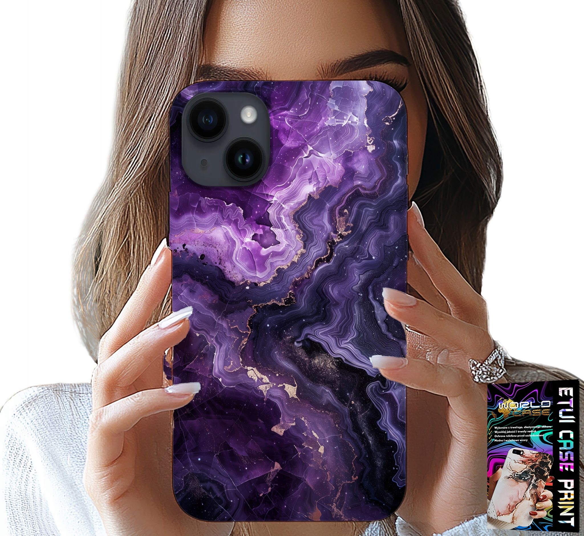 Hülle Für Iphone 14 – Modisches, Feminines Design In Lila-marmor + Glas