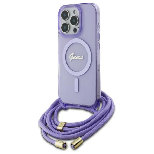 Guess Guhmp16lhctsgnsu Iphone 16 Pro 6,3" Lila/lila Hartschalenetui Mit Umhängeband, Magsafe-schriftzug