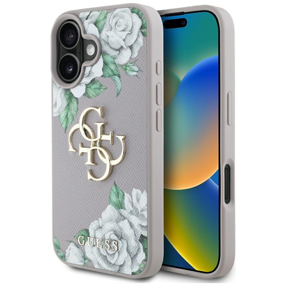 Guess Grained Roses Big 4g Logo Hülle Für Iphone 16 Lila