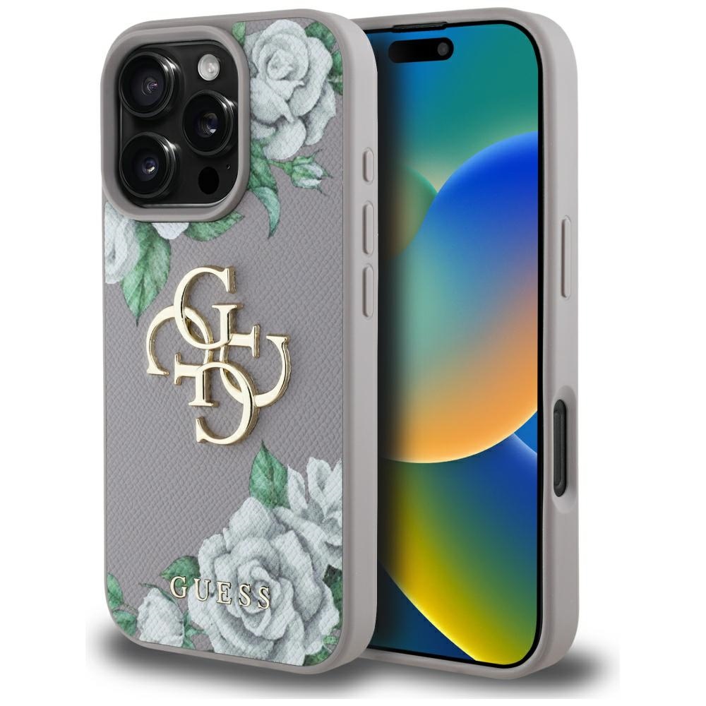 Guess Grained Roses Big 4g Logo Hülle Für Iphone 16 Pro Max Lila