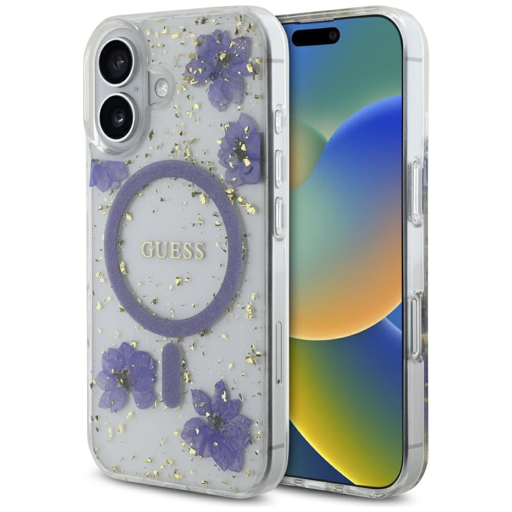 Guess Resin Flowers Glitter Magsafe Hülle Für Iphone 16 Lila