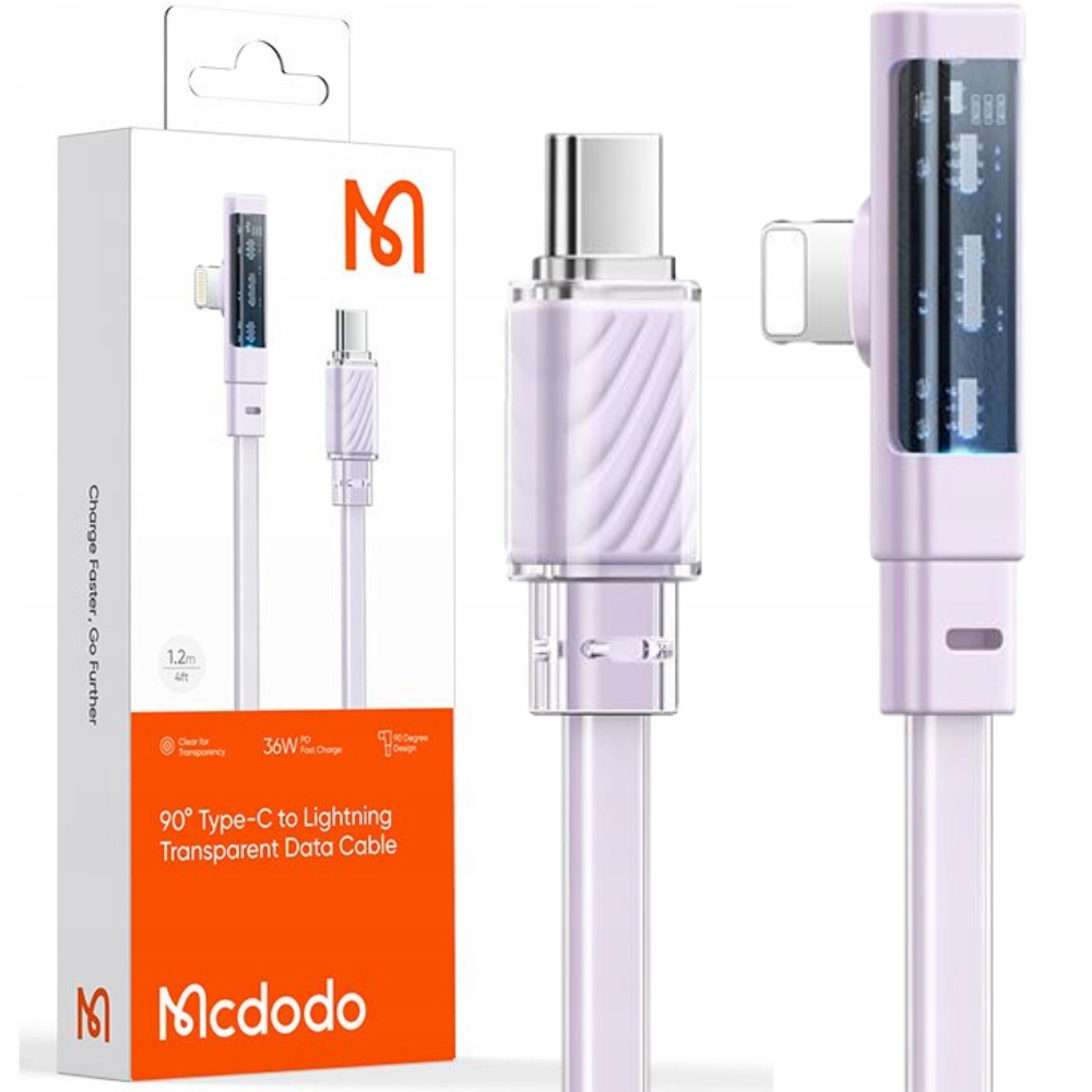 Mcdodo Abgewinkeltes Usb-c Lightning-kabel, Flach, 36 W, Für Iphone 13 Und 14, Lila, 1 M
