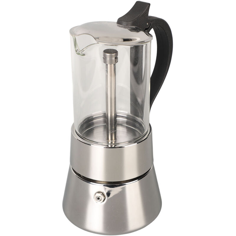 Klassische Italienische Espressokanne Aus Edelstahl Mit Kristallglasdeckel Für 6 Tassen.