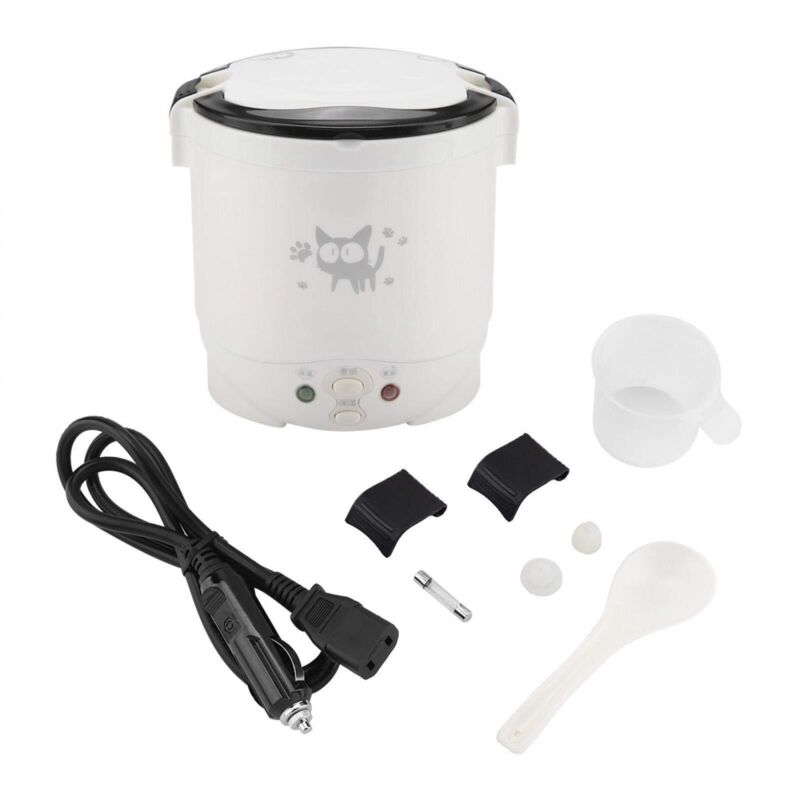 Mini-reiskocher, 12 V, 100 W, 1 L Elektrischer Dampfgarer, Kleiner Tragbarer Reisedampfgarer, All-in-one-multikocher, Auslaufsicherer Antihaft-topf Mit Warmhaltefunktion (weiß)