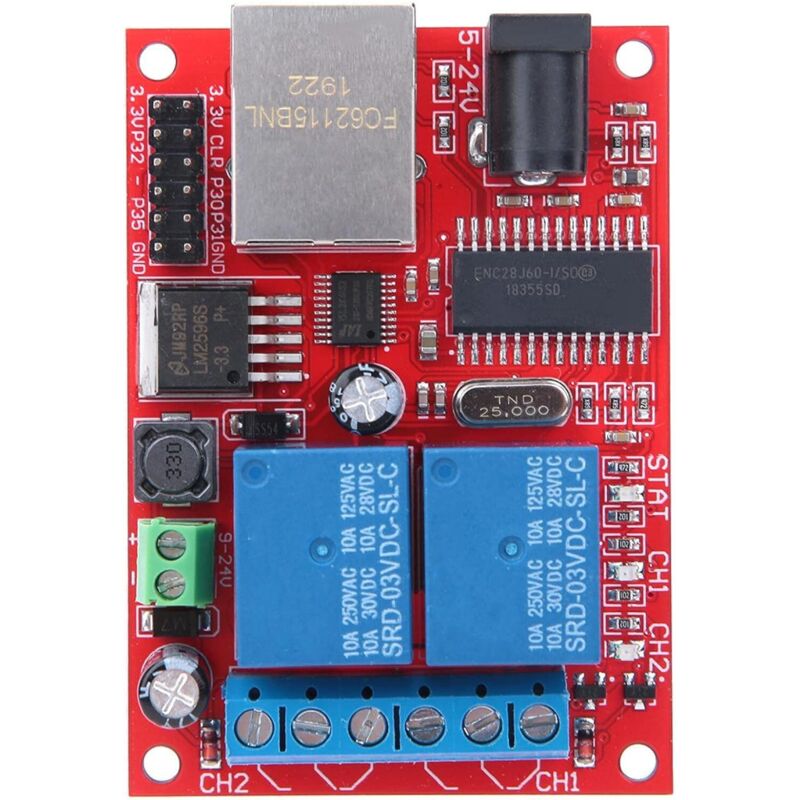 Hochwertiges Dc5v-24v 2-wege-relaiskarten-ethernet-lan-verzögerungsschalter-controller-modul