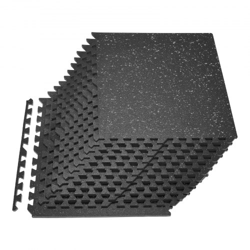 24 X Puzzlematte Bodenschutzmatte 610 X 610 X 14 Mm, Hochdichte Eva-schaumstoffmatte, Ineinandergreifende Fitnessmatte Gymnastikmatte Sportmatte, Trainingsmatte (schwarz) Mit Grauen Punkten