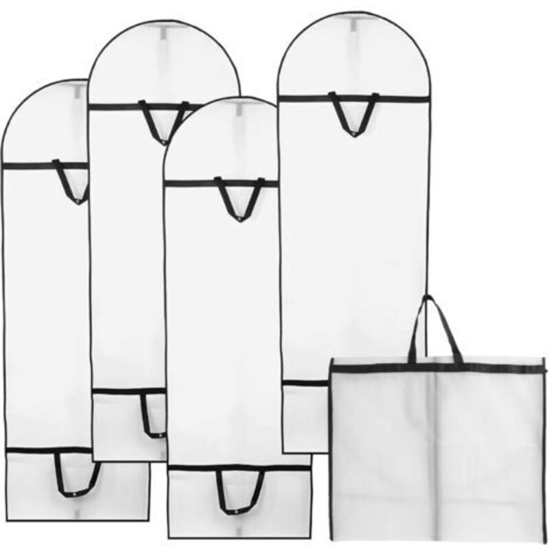 4 Stück Faltbare Kleiderhüllen 180 X 60 Cm, Atmungsaktive, Staubdichte Kleiderhüllen Für Lange Abendkleider, Brautkleider Und Anzüge (weiß)