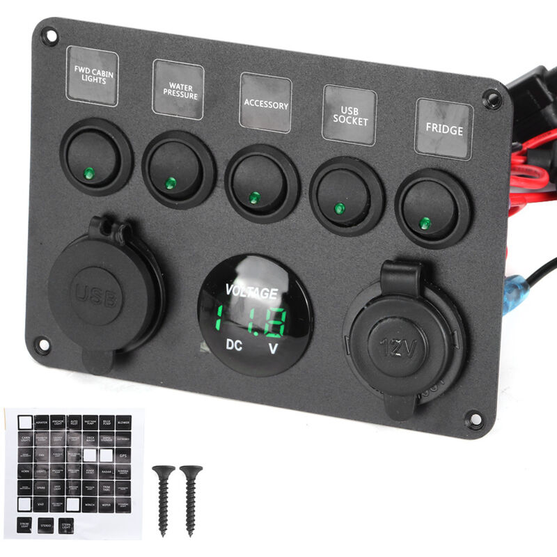 5-fach Led-wippschalterfeld Mit Digitalvoltmeter, Überhitzungs-/überlast-/überstromschutz, Vorverdrahtet Für Einfache Installation, Eingangsbereich.