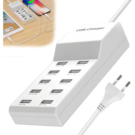 Multi-usb-ladegerät: Usb-ladestation Für Mehrere Geräte, 5 V/2,4 A 50 W, 10-port-usb-ladegerät, Multi-usb-netzteil Für Iphone 15/14/13/12 Pro Max, Ipad, Samsung