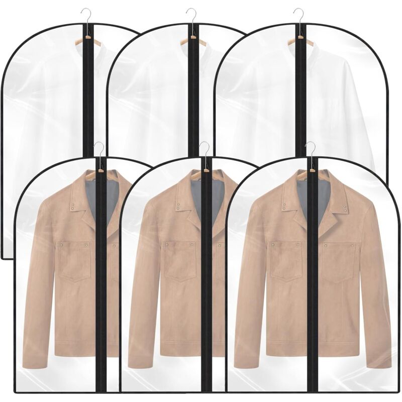 Set Mit 6 Transparenten Kleidersäcken, 60 X 80 Cm, Staub- Und Feuchtigkeitsabweisend, Mit Reißverschluss Für Anzüge.