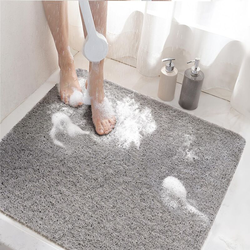 Rutschfeste Duschmatte, 60 X 60 Cm, Rutschfeste Badematte Mit Ablauf, Weiche Pvc-luffa-badematte Für Das Badezimmer, Schnell Trocknend, Grau