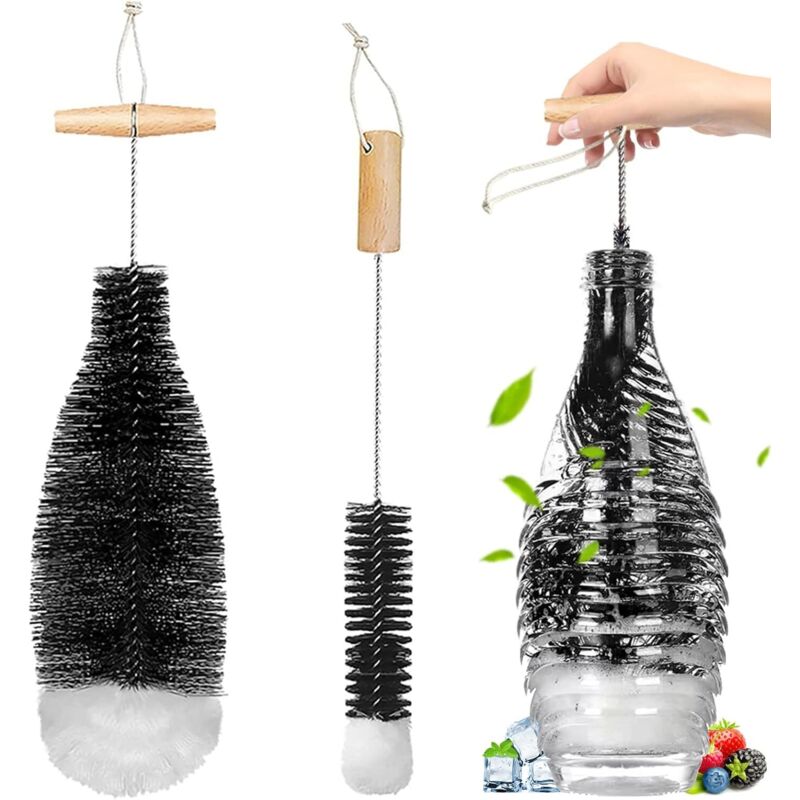 Flaschenbürste, 2 Stück – Reinigungsbürste Aus Baumwolle Und Nylon – Ergonomischer Holzgriff – Für Glasflaschen Und Babyflaschen