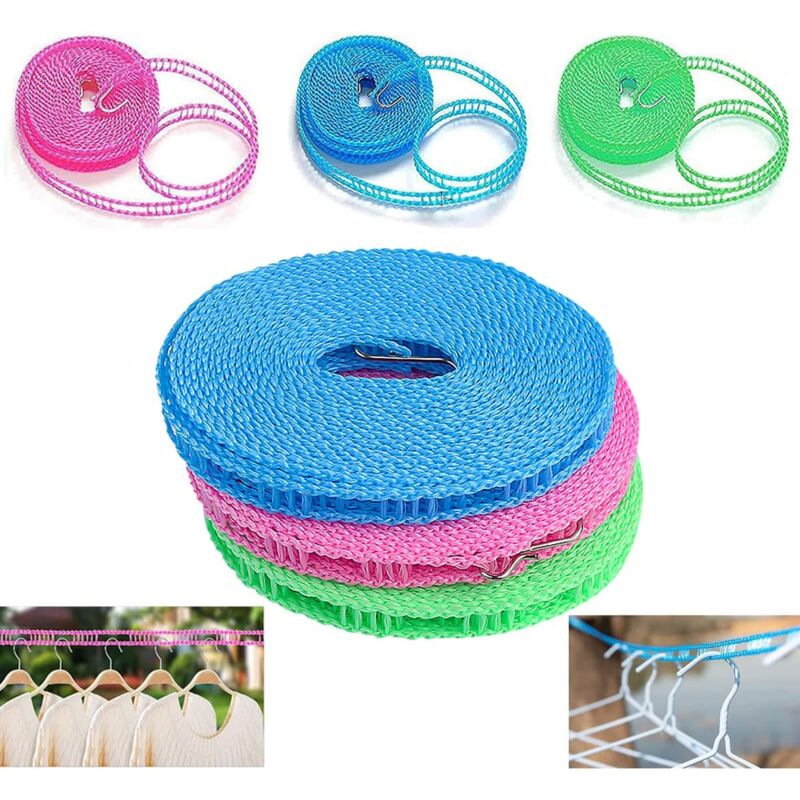 Nylon-wäscheleine, 6-teiliges Outdoor-wäscheleinen-set, Rutschfestes, Tragbares Trockengestell-seil (3 M, 5 M)