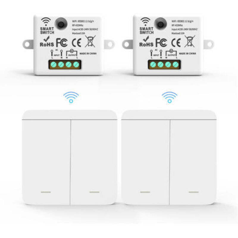 2er-pack Rf433 Funk-wandschalter – 2 X 10a 240v Empfänger – Schnelle Installation Ohne Verkabelung – Kompatibel Mit Bis Zu 5 Schaltern