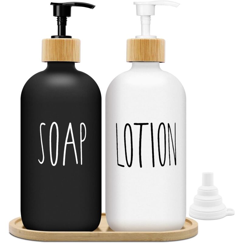 Seifenspender-set In Mattschwarz Und Weiß: 500-ml-glas-seifenspender Mit Abtropfschale, Spülmittelspender, Seifenspender Für Küche Und Dusche (weiß + Schwarz)