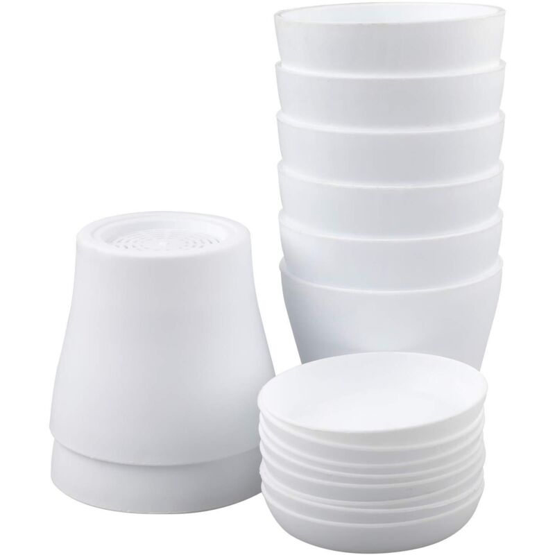Set Mit 8 Kleinen Weißen Kunststoff-blumentöpfen (10 Cm) Für Büro, Zuhause, Schreibtisch Mit Tabletts/paletten