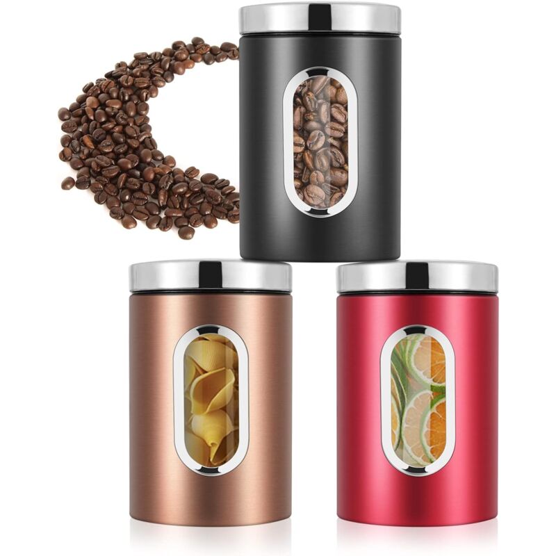 Luftdichte Kaffeedose Aus Edelstahl, Aufbewahrungsbehälter Für Die Küche, 3er-set Luftdichter Vorratsdosen Mit Sichtfenster