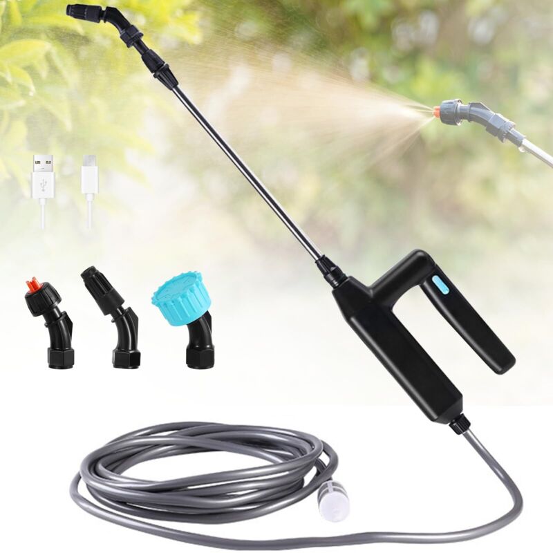 Elektrische Gartenspritze Mit 3 Düsen Und 5 M Schlauch, Über Usb Aufladbar, Pflanzenschutz, Unkrautbekämpfung Und Autowäsche (7,4 V)