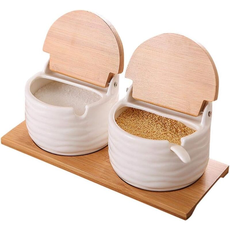 Küchen-gewürzdose, Keramikschale Mit Bambusdeckeln Und Porzellan-zuckersäckchen, Gewürzbehälter, Gewürzdosen, Gewürzbox Für Zu Hause