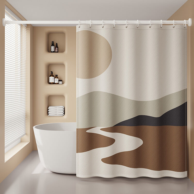 180 X 200 Cm Duschvorhang Mit 12 Haken, Schnell Trocknend (sonnenuntergang), Wasserdichtes Polyestergewebe, Maschinenwaschbar, Badezimmervorhänge