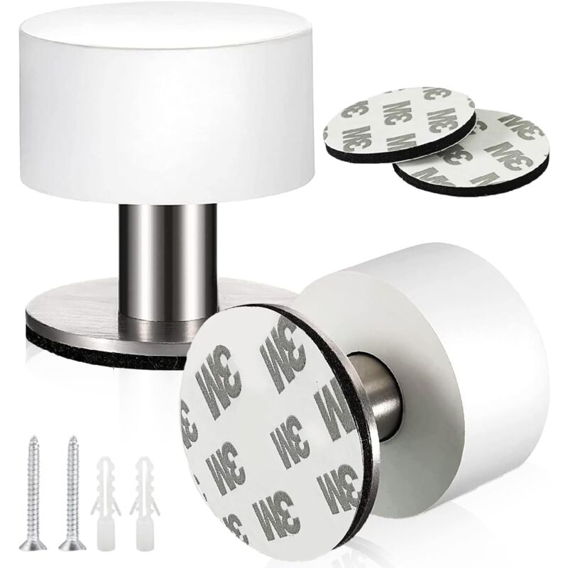2er-set Türstopper, Boden-türstopper Aus Edelstahl, Selbstklebender Türstopper, Doppelt Verwendbarer Türstopper Mit Schalldämpfer Für Den Innen- Und Außenbereich (weiß)