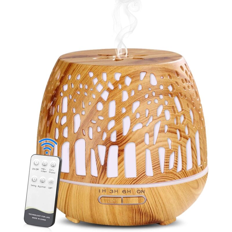 400 Ml Diffusor Für Ätherische Öle, Bpa-freier Ultraschall-luftbefeuchter, Fernbedienung Mit Farbwechselnder Led-beleuchtung, 3 Timer Für Zuhause/yoga/büro/spa – Holzfarbe