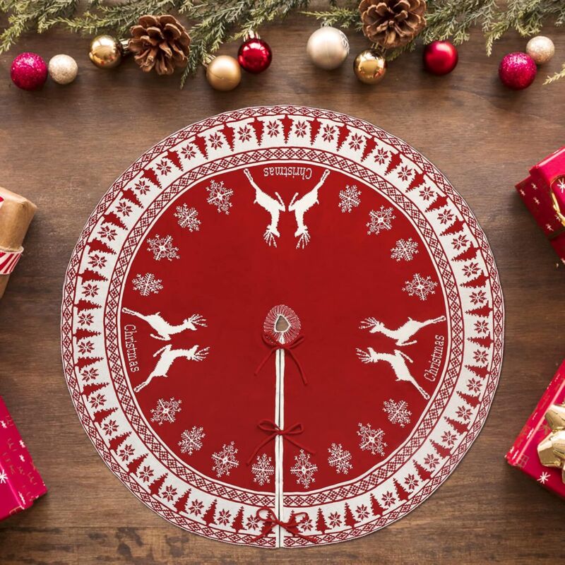 48" Runde Weihnachtsbaumhülle – Großer Weihnachtsbaumrock Zur Weihnachtsbaumdekoration – Dick Gestrickte, Doppelseitige Decke