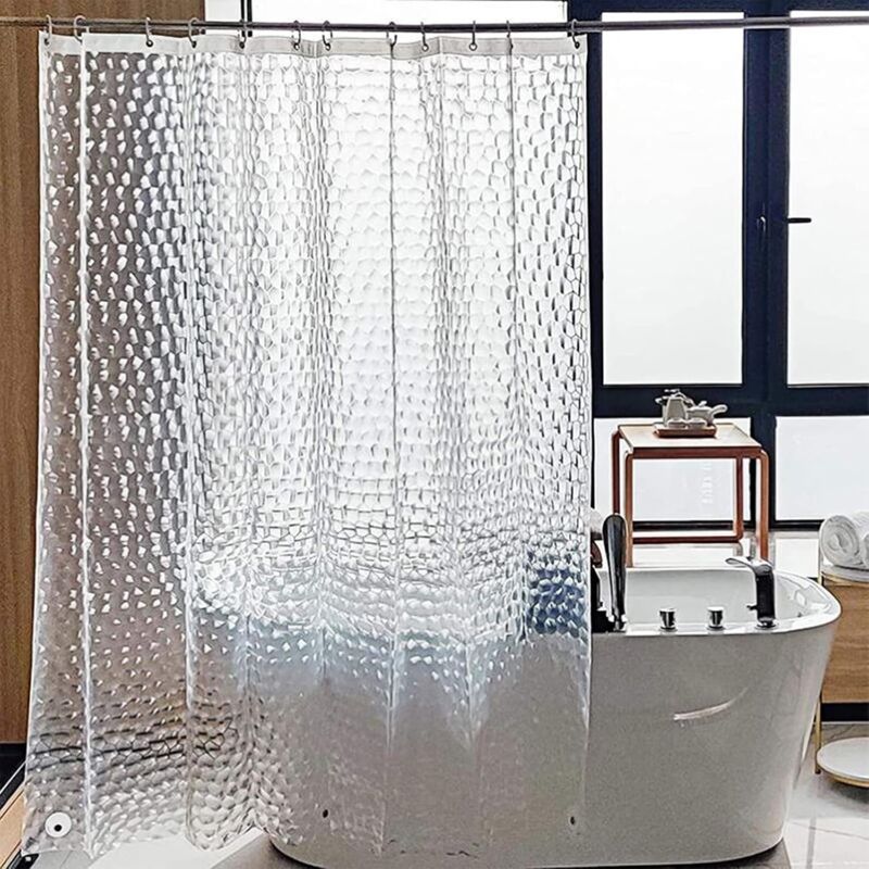 Anti-schimmel-duschvorhang 180 X 200 Cm, 3d-halbtransparente, Waschbare Eva-duschvorhänge Mit 12 Haken, Wasserdicht, Antibakteriell, Schnell Trocknend