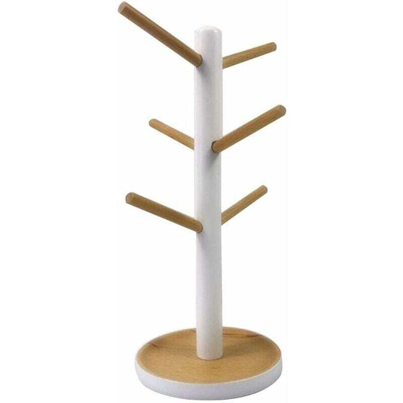 Baumförmiger Tassenhalter, Tassenbaum Mit 6 Haken, Abnehmbares Tassenregal Aus Holz Für Die Küchenorganisation, Zum Trocknen Von Kaffeetassen (1 Stück, Weiß)