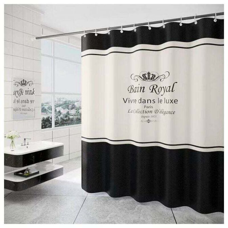 180 X 200 Cm Duschvorhang Mit 12 Haken, Schnelltrocknend (schwarz-weiß), Wasserdichtes Polyestergewebe, Maschinenwaschbar, Badezimmervorhänge