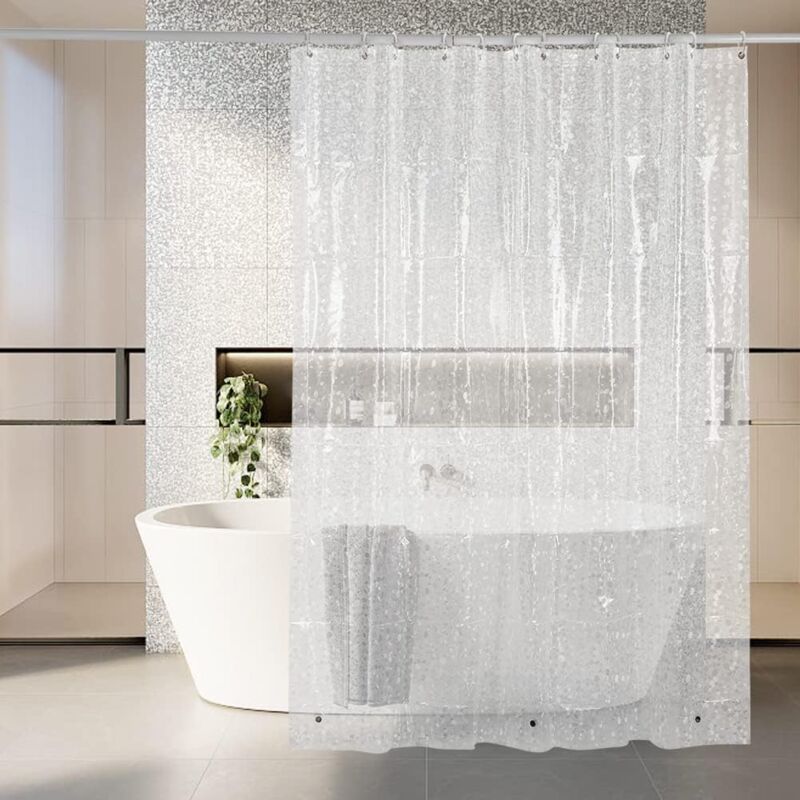 Duschvorhang 180 X 180 Cm, Schimmelresistent, Schnell Trocknend, 3d-halbtransparenter, Waschfreier Eva-vorhang, Durchscheinendes Kieselsteinmuster