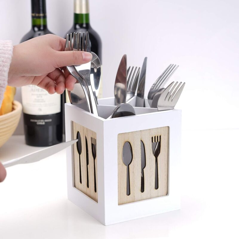 Holzhalter Für Küchenutensilien, Besteckorganizer Mit 4 Fächern, Besteckkasten, Utensilienorganizer Für Silberbesteck, Besteckhalter Für Die Küche