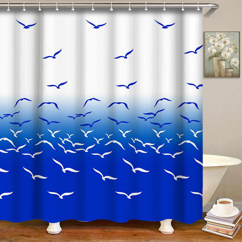 Msv Anti-schimmel-duschvorhang – Antibakteriell, Niedlich, Wasserdicht, Inklusive 12 Duschringen – Polyester, „möwen“ 180 X 180 Cm