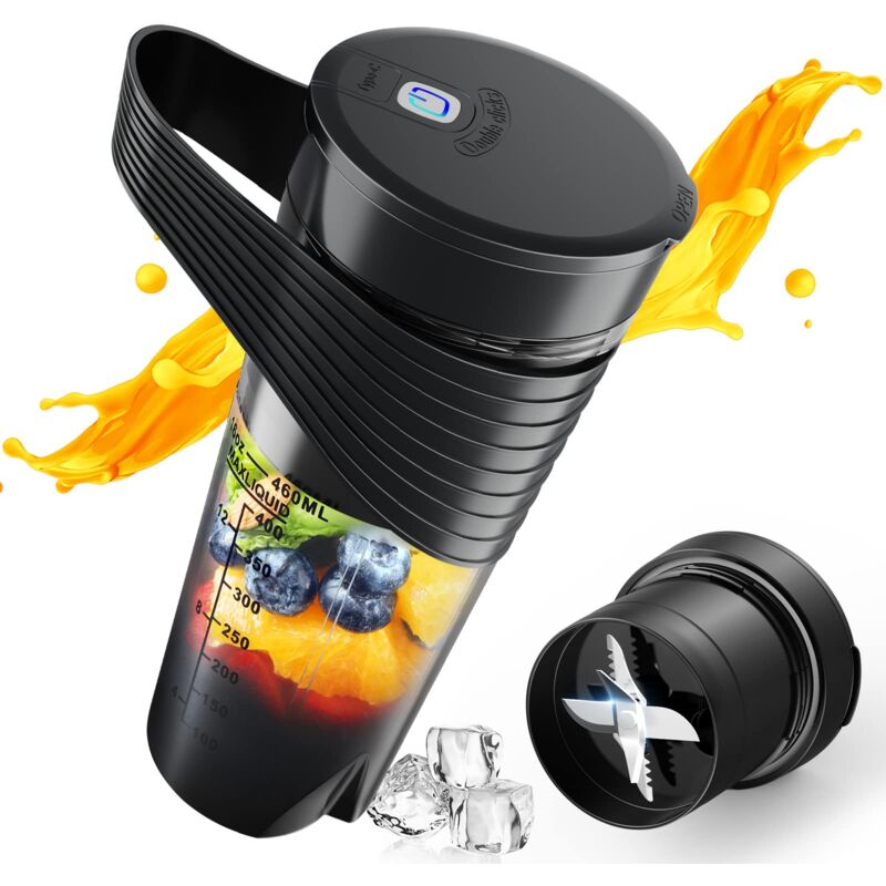 Tragbarer Mixer, Milchshake- Und Smoothie-mixer, 16 Oz Typ-c Wiederaufladbarer Personal Mixer, Mini-mixer Mit Vier Ultrascharfen Klingen, Vielseitig Und Bpa-frei – Ideal Für Reisen, Fitnessstudio, O