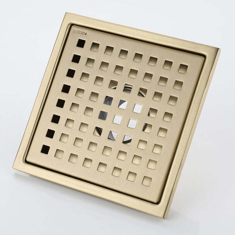 Quadratischer Duschablauf Aus Edelstahl, 15 X 15 Cm – Duschablauf Mit Geruchsneutralisierendem Messingkern – Gebürstetes Gold Für Badezimmer