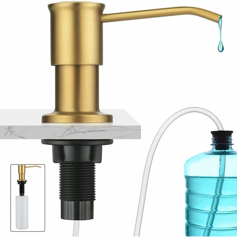 Eingebauter Seifenspender, Gebürstetes Gold, Seifenspender Für Die Küchenspüle, Integrierter Seifenspender Mit 500-ml-flasche Und 1,2 M Verlängerungsset, Nachfüllen Von Oben