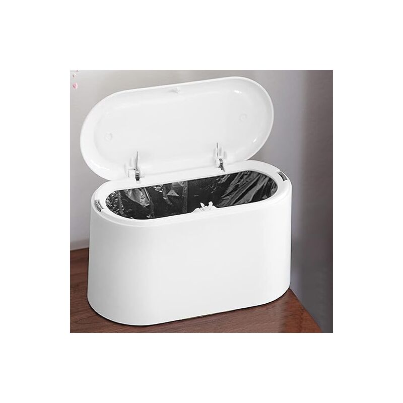 Weißer, Kleiner Tischabfalleimer Mit Druckknopfdeckel, Weißer Schreibtischabfalleimer, Mini-kunststoff-tischabfalleimer, Tragbarer Küchen-tischabfalleimer Für Schminktisch, Schlafzimmer, Arbeitsplatte
