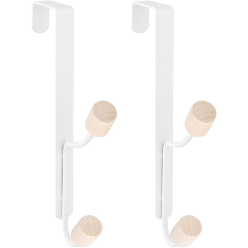 2 Stück Türhaken, Kleiderhaken Für Die Tür Ohne Bohren, Strapazierfähiger Kleiderhaken, Handtuchhaken, Kleiderhaken Mit 2 Holzhaken, Weiß