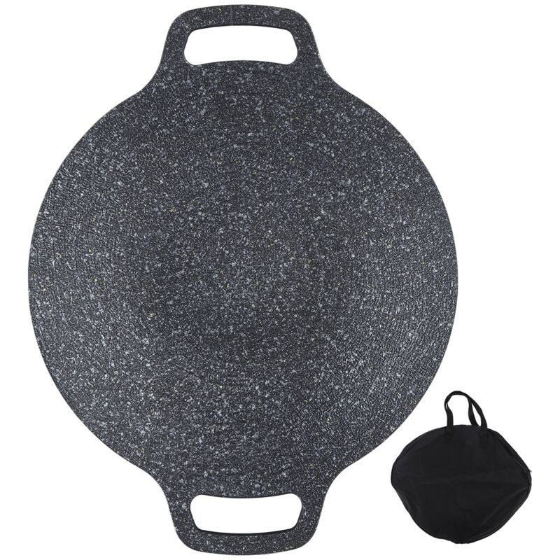 Runde Grillpfanne Im Koreanischen Stil, 38 Cm/15 Zoll, Antihaftbeschichtete Aluminium-oberfläche Mit Medizinischer Steinbeschichtung, Ideal Zum Zubereiten Von Fleisch Und Meeresfrüchten.