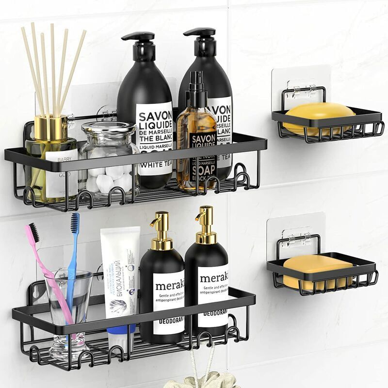 Duschwagen Mit 6 Haken, Rostfreie Badaccessoires, Aufbewahrungsbox Für Bad/wc/küche Mit Seifenschale – 4-teilig