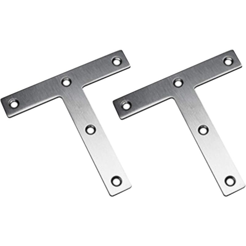 (2er-pack) T-förmige Halterungen, 120 X 120 Mm Flache Gerade Halterungen, Möbelbefestigungsplatte, Verzinkte Winkelhalterungen, Reparatur-edelstahlhalterung