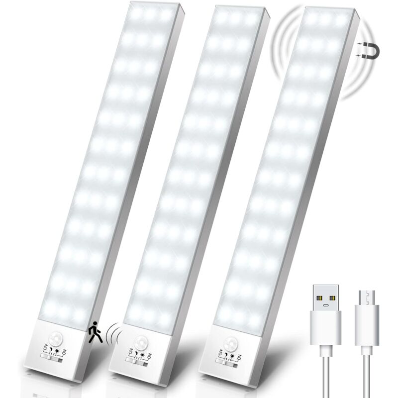 Schrankleuchten, 3er-pack, 5000k Usb-kabellose Led-schrankleuchten Mit Bewegungssensor, Wiederaufladbar, Integrierter Magnet, Nachtlicht Für Kleiderschrank, Abstellraum, Treppenhaus, Küche, Flur - 23