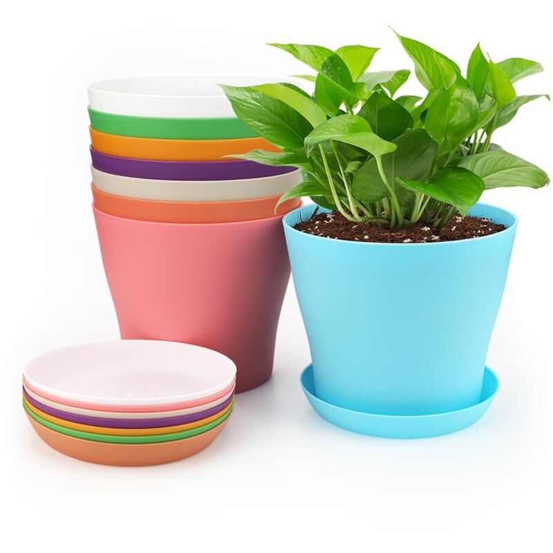 10 Cm Kleine Kunststoff-blumentöpfe, Pflanzgefäße Für Drinnen Und Draußen, Blumentöpfe Mit Untersetzern, Geeignet Für Setzlinge, Kakteen, Sukkulenten, Orchideen, Kräuter – 8 Farbenfrohe