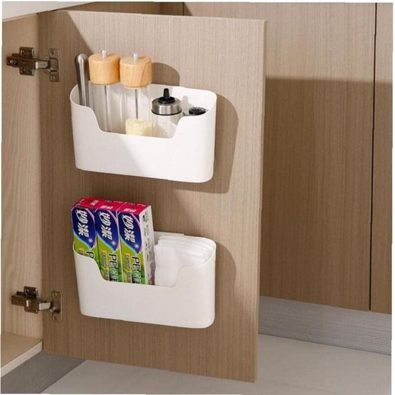 2 Stück Aufbewahrungsboxen Für Küchenschranktüren (weiß), Selbstklebende Wand-aufbewahrungsboxen, Ordnungsboxen Für Kleiderschrank/badezimmer/kühlschrank Für Kleinigkeiten